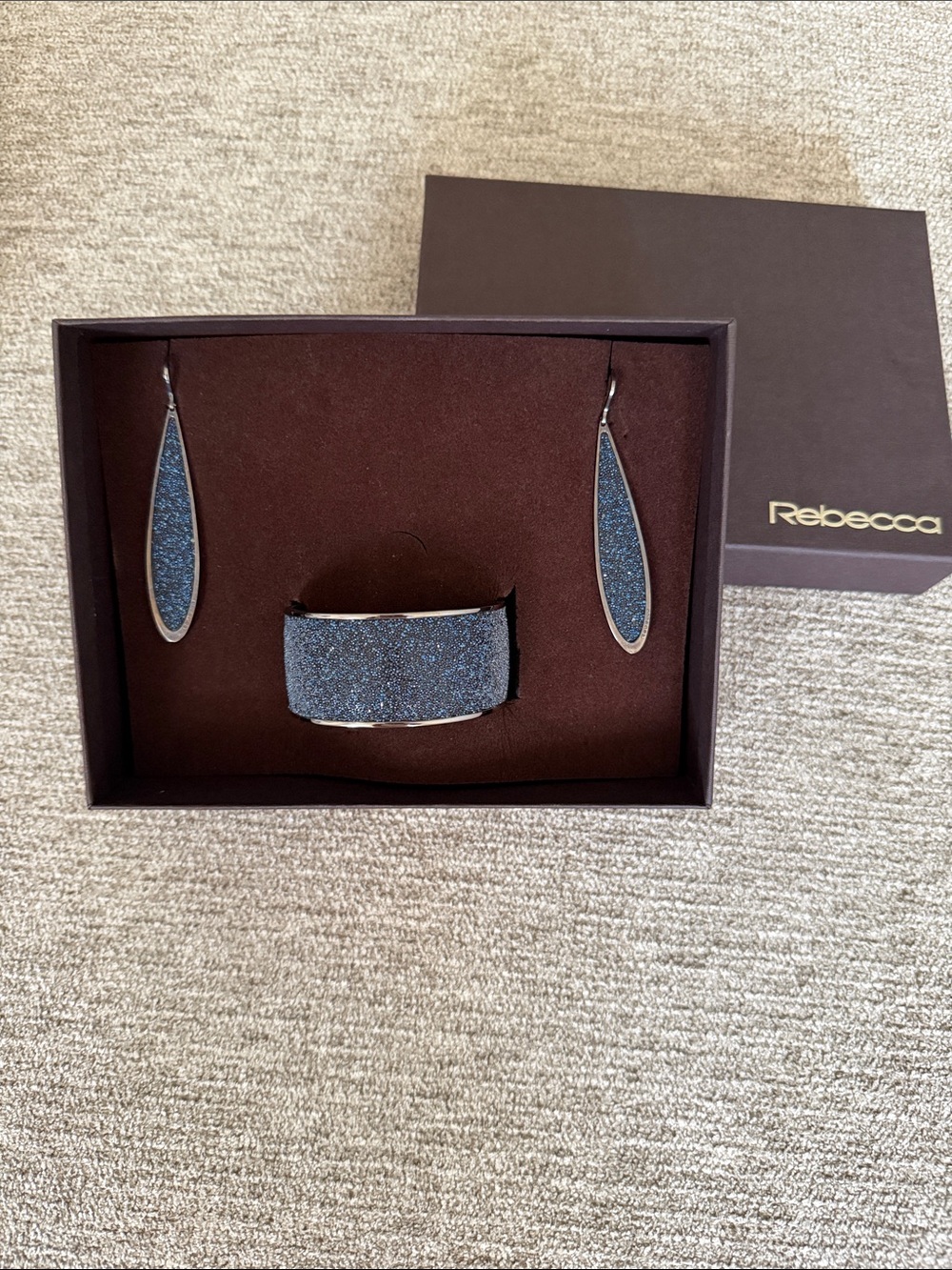 Rebecca Blue Glitter Teardrop Earrings & Cuff Set